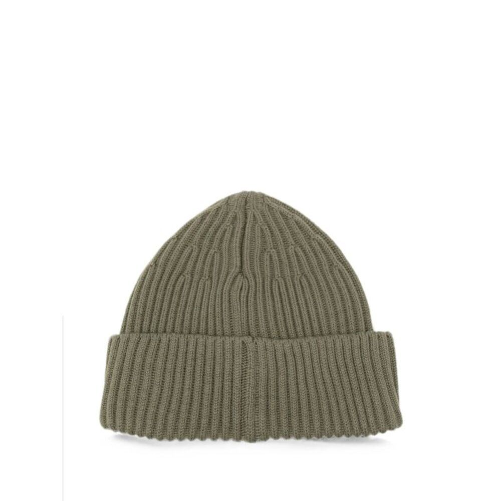 Stone Island Men Ribbed Wool Beanie With Compass Patch